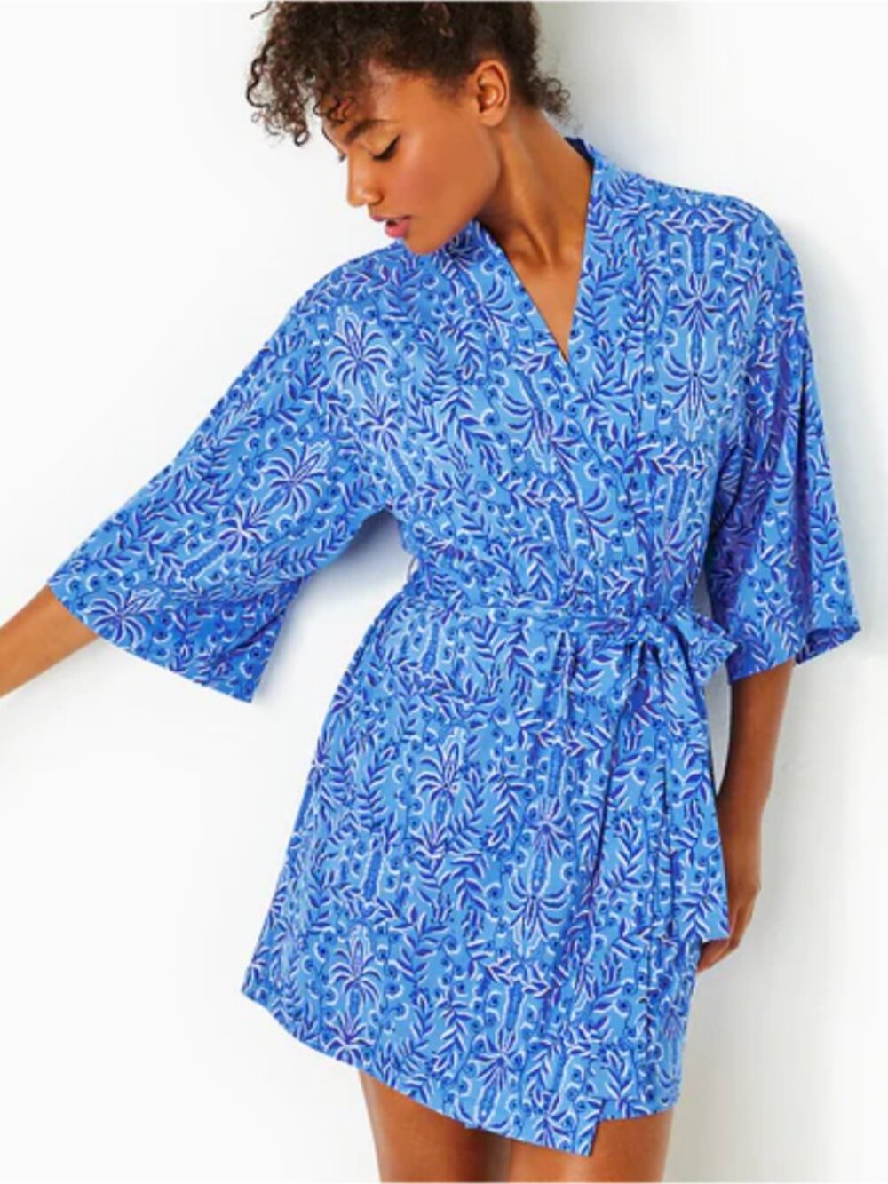 Lilly Pulitzer Elaine Knit Robe-Size L/XL-Abaco Blue/Have It Both Rays